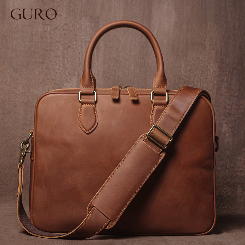 Luxury Tote Bags With Zipper - GURO Männer Crazy Horse Rindsleder Aktentasche